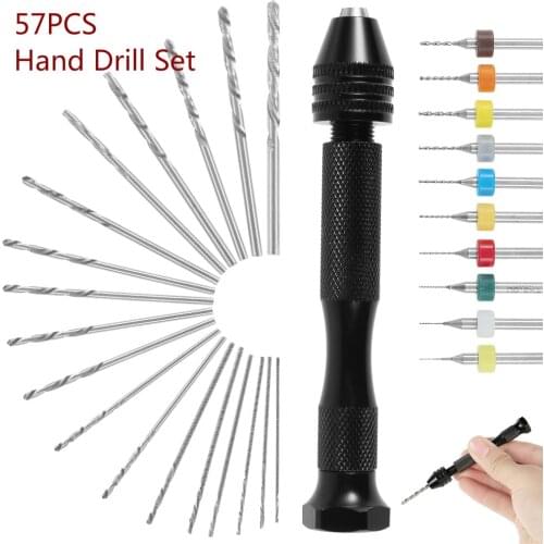 Mini Micro Aluminum Hand Drill With Vise+10Pcs PCB Mini Drill Bit+46pcs Alloy Steel Twist Drill For Rotary Tools Wood Drilling