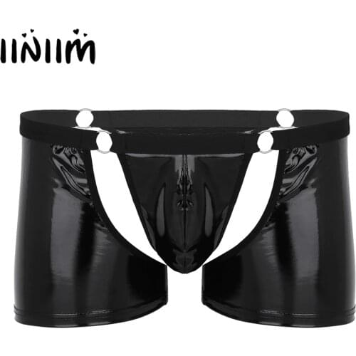 Iiniim Mens Lingerie Underwear Wetlook Faux Leather Cut Out Bulge Pouch Low Rise Boxer Shorts Underwear Sexy Gay Male Panties