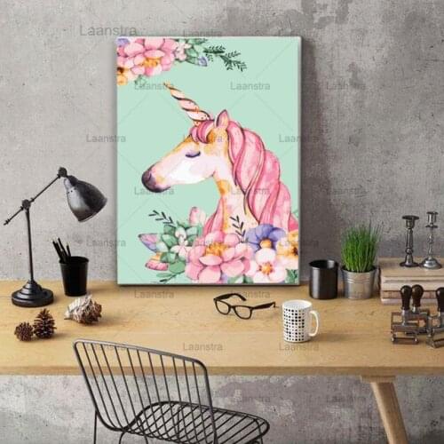 Pink Flower Unicorn Cartoon Child Diy Oil Painting By Numbers Modern Wall Art Canvas Painting Unique Child Gift Home Decor Frame