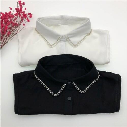 2021 New Fake Collars Blouse Sweater Women White Black Handmade Beads Shirt Detachable False Collar Girls Necklace Nep Kraagie