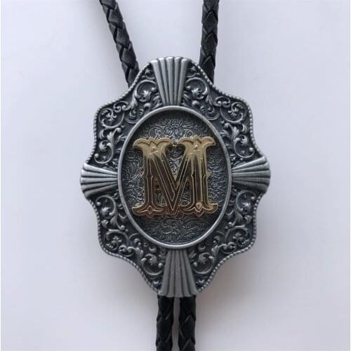 Western Tie Clips Original Initial Letter M Wedding Bolo Tie Neck Tie Necklace also Stock in US