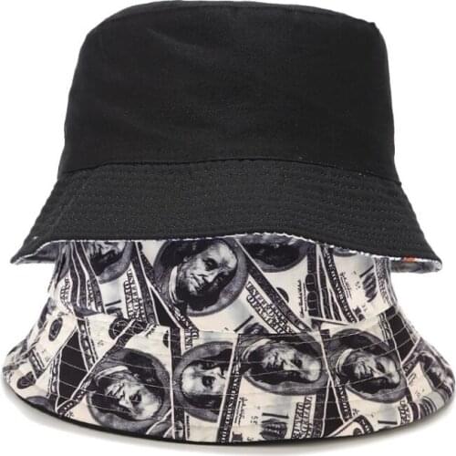 2019 Two Side Reversible The US dollar bucket hat for men women hip hop fisherman hat Adult panama bob hat summer flat hat