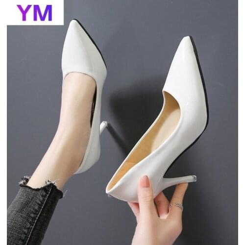 2020 Pointed Toe High Heels Sexy PU Thin Heels 8CM with Nightclub The Spring Pointed Shallow Mouth Slip-On Shoes Womens Shoes