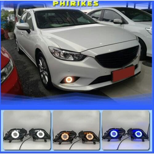 Turning Signal & Dimming style relay 12V LED car DRL daytime running lights with fog lamp hole for Mazda 6 Atenza 2014-2016