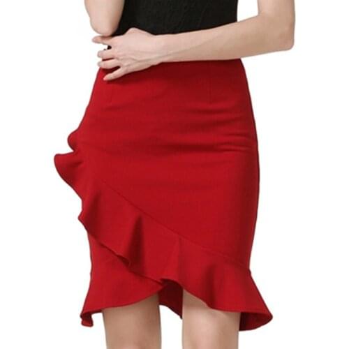 S-5XL! 2019 new fashion stretch high waist women pencil skirt lady package hip ruffle skirt bodycon skirt irregular skirt