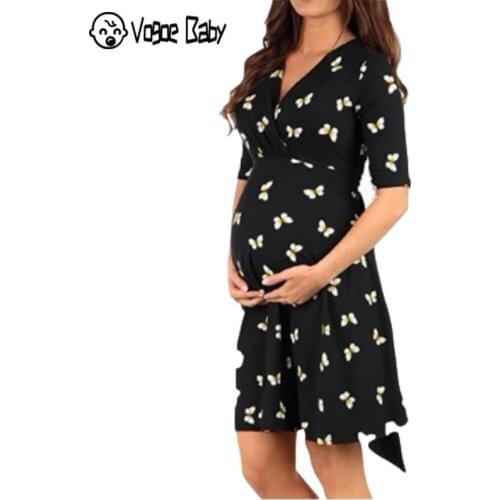 Sexy Maternity Summer A-line Dress For Pregnant Women Chic Plus Size Pregnancy Clothing Floral Bow Loose Dobby Half Sleeve Gown