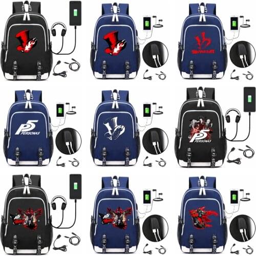 PS Game Persona 5 USB Backpack School Bookbag Knapsack Teens Men Women Cartoon Laptop Travel Shoulder Bag