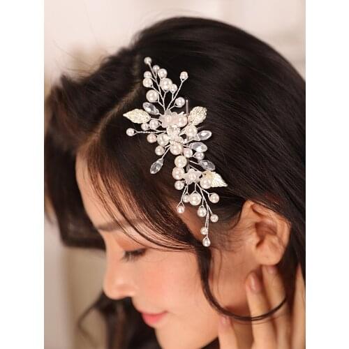 Wedding Accessories tiara Hair pin Silver Pearl Crystal Leaves Hair comb Bride to be Headdress Women Bridal hair jewelry