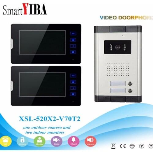 SmartYIBA 2 Units Apartment Intercom System Video Door Phone Door Intercom Aluminum Alloy Camera 7"Inch Monitor Video Doorbell