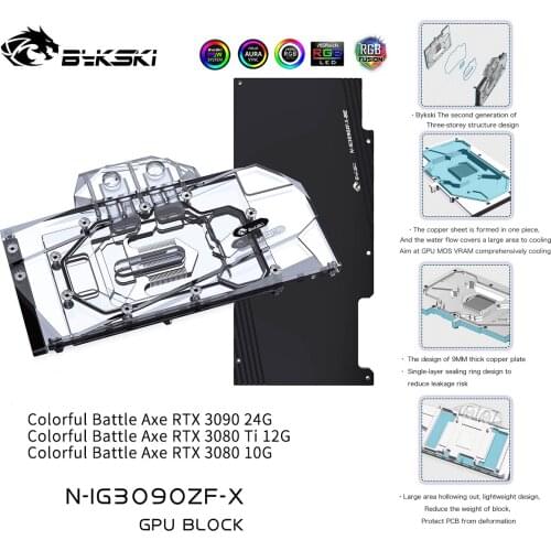 Bykski GPU Water Cooling Block For Colorful GeForce RTX 3090 NB-V, Graphics Card Liquid Cooler System, N-IG3090ZF-X