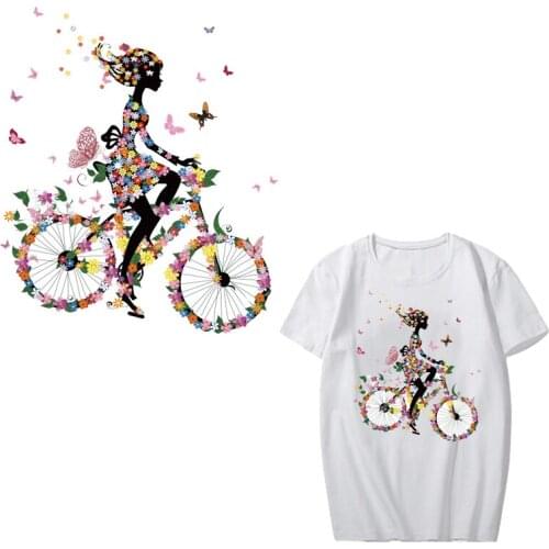 Iron on Flower Girl Patches for Clothing DIY Dresses Heat Transfer Vinyl Butterfly Bike Patch Stickers on Clothes Applique