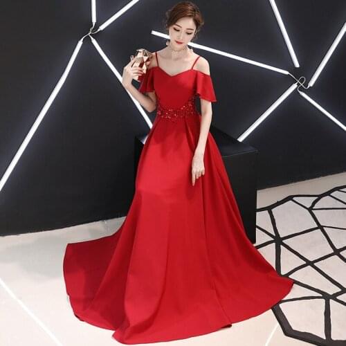 Beauty Emily Burgundy Sexy Beads Evening Dresses 2020 Long A line for Women Formal Evening Gowns Party Prom Party Dresses