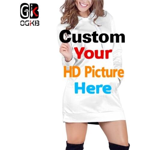 OGKB Customized Hoodies Dress New Harajuku 3d Print Autumn Winter Sweatshirt Women Long Sleeve Hooded Dress