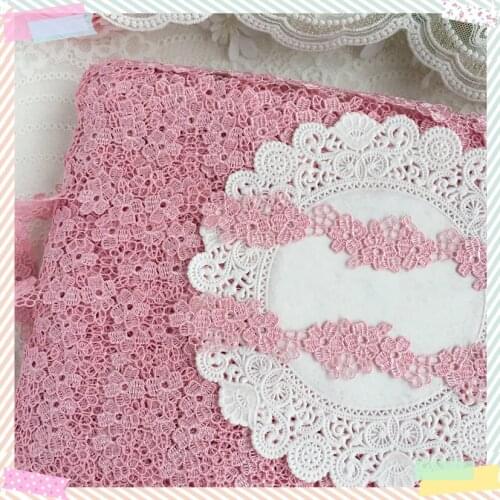 15Yards 2.5cm Width High Quality Pink Hollow Flower Leaf Gradient, Braided Trim Guipure Laces Sewing Trimmings For Clothing