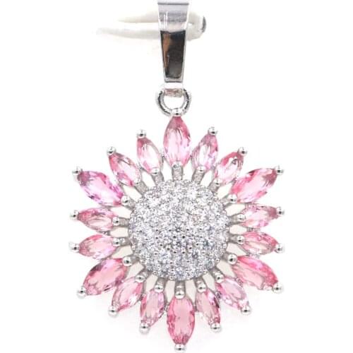 32x19mm Beautiful Created Pink Tourmaline White CZ Gift For Womans Jewelry Making Silver Pendant