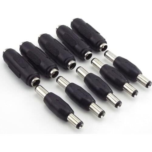 5pcs 5.5mm*2.1mm 12V DC Power Male to Male Plug Jack Female to Female Socket Connector For CCTV Camcer Panel Mounting Adaptor