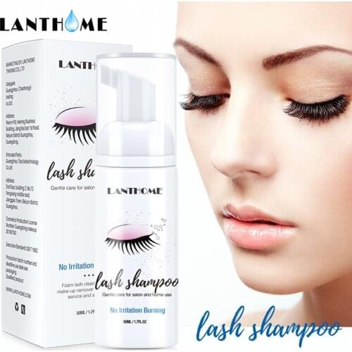50ml Eyelash Extensions Shampoo + Brush Eye Lash Cleaning Foam Pump Design No Stimulation Makeup Clean Eyelash Extension Glue