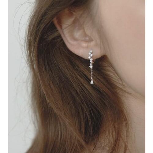 925 Sterling Silver Earring Fashion Design Zircon Water Drop Chain Short Earring Maple Leaf Ear Ring Sweet Women Girl Ear Jewelr