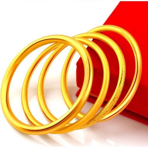 Mother Day Gift Classical Frost Bangles (4.5mm) and Bracelets for Women Pure Gold Color 18.5 cm Fashion Jewelry