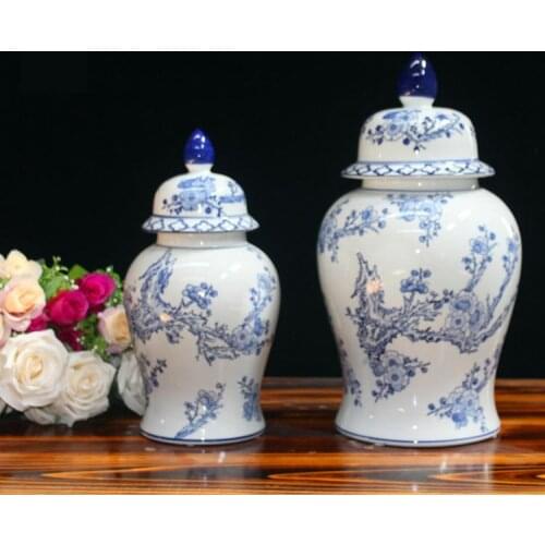 Jingdezhen Traditional Technology Cylindrical Plum Tree Ceramic Storage jar Decoration Jar Soft Decoration porcelain jar vase