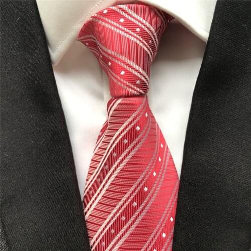 10 cm Width New Design Mens Ties Jacquard Woven Neck Tie Corbatas Red with White Stripes Grids