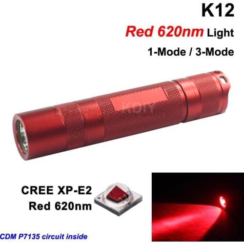 KDIY K12 Cree XP-E2 Red 620nm 600 Lumens Red LED Flashlight - Red ( 1x18650 )
