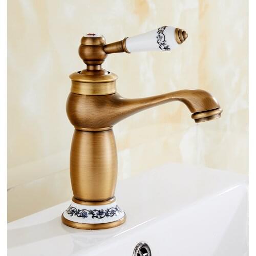Classic Gold Bathroom Faucet Antique Bronze Finish Brass Basin Sink Solid Brass Faucets Single Handle Water Mixer Taps