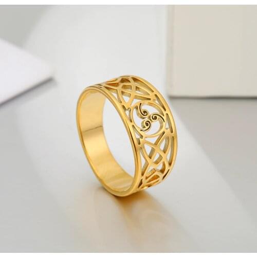 Skyrim Vintage Irish Knot Stainless Steel Ring Cutout Elegant Gold Color Finger Rings Jewelry Anniversary Gift for Women Friend