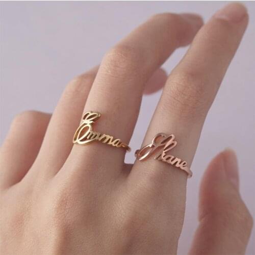 AurolaCo Customized Fashion Simple Personality Name Stainless Steel Silver Rose Gold Ring Ladies Handmade Fashion Jewelry Gift