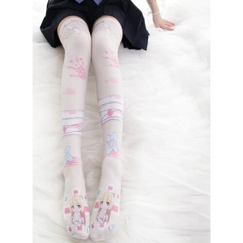 Japanese Student Kawaii Lolita Girls Tights Socks Anime Stockings Cosplay Accessories School Girls Cartoon Cute Lingerie Print