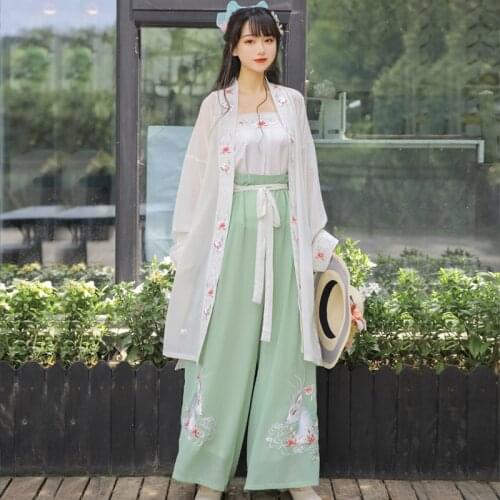 Chinese Traditional Hanfu Top And Pant Suit Lady Song Dynasty Cosplay Costume Long Sleeve Embroidery Flower Performance Clothing