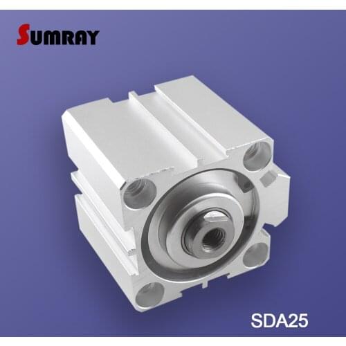 SUMRAY Pneumatic Air Cylinder SDA Type 25mm Bore 5/10/15/20/25/30/35/40/45/50-100mm Stroke Double Acting Pneumatic Cylinder
