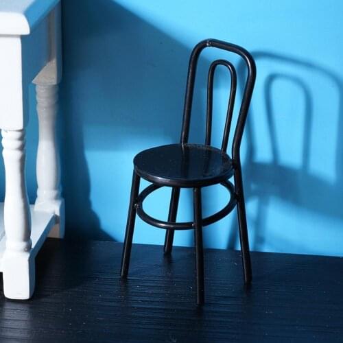 Mini Small Black Chair Miniature Food Play Scene Model House Iron 1:12 Chair Furniture Model For Dolls Accessories House Do Q3H9