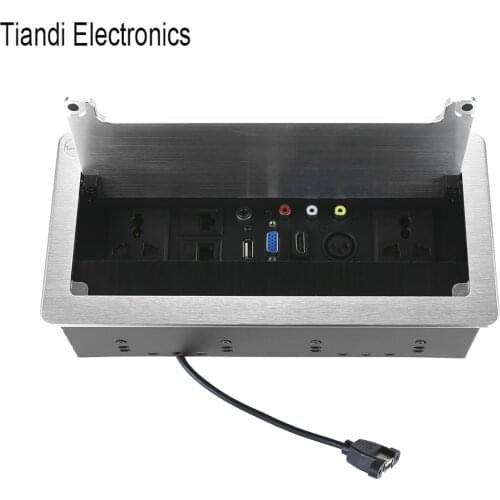 Multimedia office brush clamshell table socket universal power + VGA/HDMI/USB/XLR + 3.5 audio+dual audio video network interface