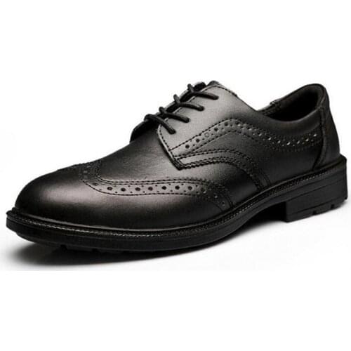 2019 Mens Genuine Leather Work Safety Shoes Classic Office Brogue Steel Toe Shoes Flats Light Weight Work Formal Shoes Oxfords