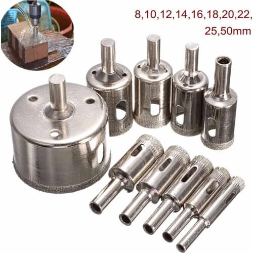 10 Pcs Diamond Drill Bit Set 8mm-50mm Diamond Coated Core Hole Saw Drill Bits Tool Cutter for Glass Marble Tile Granite Drilling