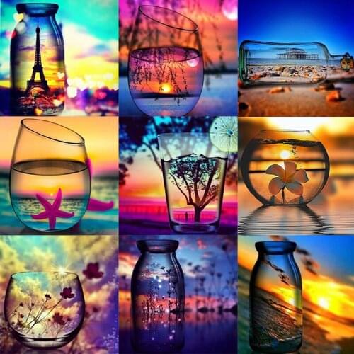 Fezrgea 5D DIY Diamond Painting Full Square Bottle Scenery Diamond Embroidery Landscape Cross Stitch Rhinestones Mosaic Decor