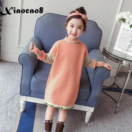New Fashion Kids Girls Knit Turtleneck Sweater Dress 3-13Years Children Clothing Toddler Winter Warm Princess Dresses for Girls