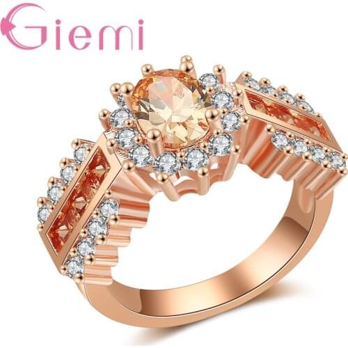 New Fashion Sunflower Shape Setting Zircon Sparking Cubic Zirconia For Woman Girls Pretty Original Rose Gold Rings