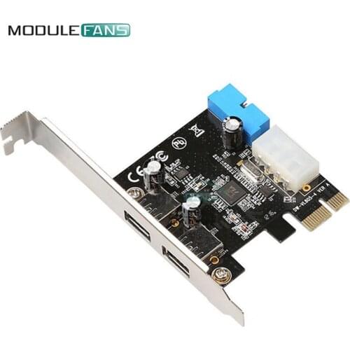 PCI 2 Ports Express USB 3.0 Front Panel with 4-Pin & 20 Pin Control Card Adapter 5Gbps Speed 4-pin Molex Power Plug-N-Play DIY