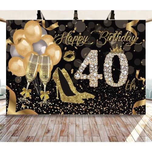 Happy sweet 16 20 30 40 50th Birthday Party Shiny Diamond Golden Polka Dots Ribbon Banner Photography Background Photo Backdrops