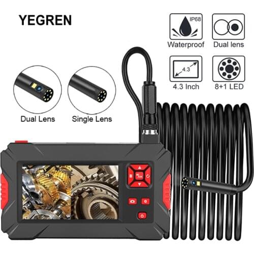 5m 4.3 inch Screen Industrial Endoscope 8mm Waterproof Single Dual Lens Endoscope Camera 8+1 LED Borescope Hard Cable Snake Tube