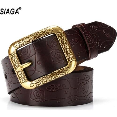 Ladies Cowhide Leather Belts Waistband Floral Decoration Genuine Needle Buckle Belt for Women Jeans 3.8cm Width FCO157