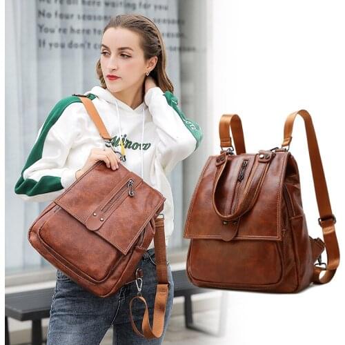 Female Backpack 2021 New European Leather Oil Wax Leather Multi-functional Backpack One Shoulder Cross Leisure Women Bag Batch
