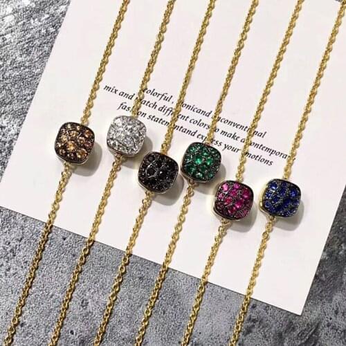 SLJELY Fashion Honeycomb Design Multicolor Cubic Zirconia Charm Square Bracelet Pink Gold Silver Color Chain for Women Girls