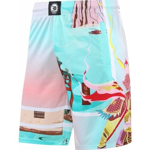 Personality Trendy Basketball Shorts Adult Zipper Pockets Sports Shorts Training Running Board Monkey King Print Short Pants