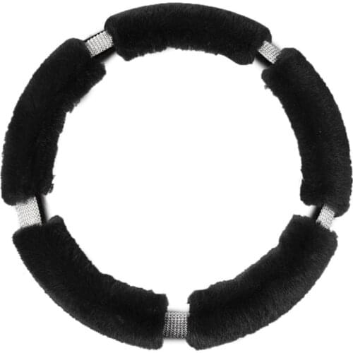 Sterose Fluffy Steering Wheel Cover with Rhinestones Diamond Fur Furry Car Steering Covers with Better Grip for Women Men