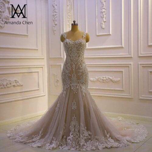 Wedding gown Cap Sleeve Lace Applique Mermaid Wedding Dress