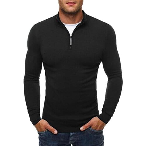 Casual Sweater Men Solid Color Stand Collar Long Sleeve Men Sweater Zipper Knit sueter hombre Black Grey Navy Blue erkek kazak
