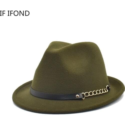 Vintage Men Feminino Hats Wool Felt Fedora Hats with Belt Winter Warm Trilby Cap Curl Brim Top Jazz Hat